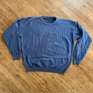 Vintage Mac Divots Blue Textured Knit Sweater with Golfer Design, Sz M